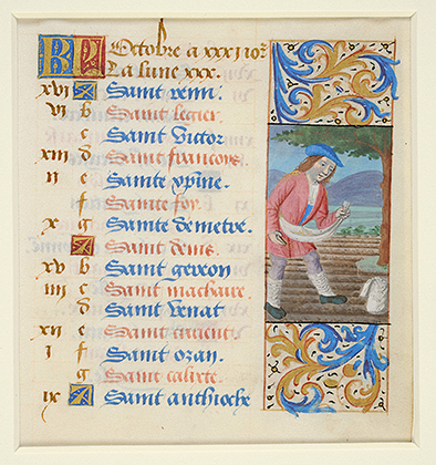 MS 103. Trois feuillets d’un livre d’Heures manuscrit. France, vers 1475-1480