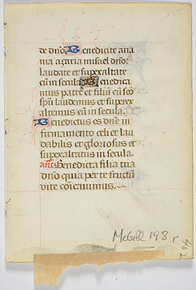 MS 198. Feuillet d’un livre d’Heures manuscrit. Pays-Bas méridionaux, vers 1420-1430