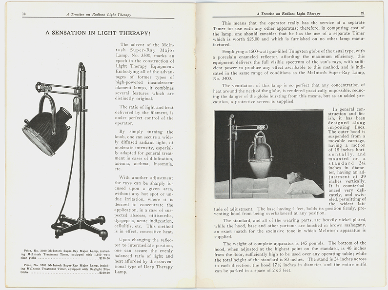 advertisement_mcintosh_super_ray_major_clamp_treatise_light_therapy_1925-p18and21