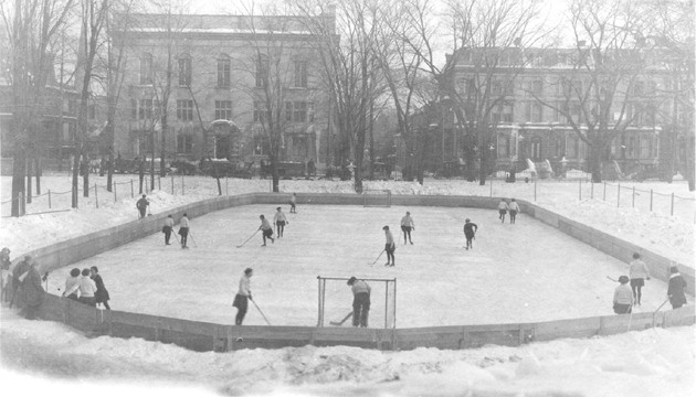 Ice rink with Strathcona Hall & Student Union