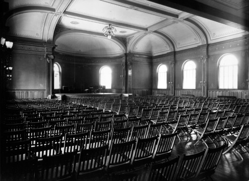 Interior concert hall in Royal Victoria College, circa 1903