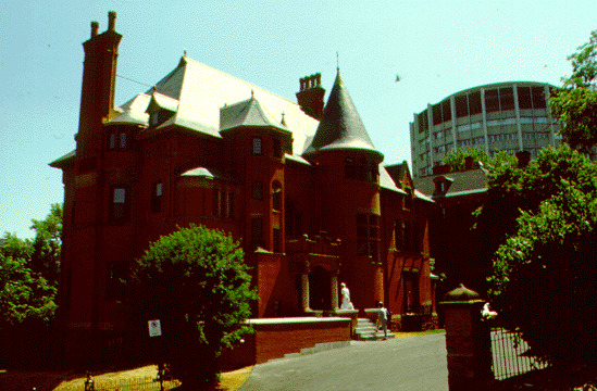 Ardvarna was built in 1897 for Andrew Allan, a partner in the Allan Line Steamship Company, by the famous Montreal architects Edward and William Maxwell. In 1906, Sir Henry Vincent Meredith, president of the Bank of Montreal, married Isabella Brenda Allan, the daughter of Andrew Allan and the niece of Hugh Allan, who lived at Ravenscrag. At this time, Ardvarna, a turreted, brick mansion, bordering on Richardsonian Romanesque, was given to the newly-weds by Andrew Allan. Sir Vincent died in 1929, but Lady Meredith continued to occupy the house, at the corner of Peel Street and Pine Avenue, until 1941 at which point she gave it to the Royal Victoria Hospital to use as a nurses' residence. McGill acquired the use of Ardvarna in 1975, but shared it with the Hospital for many years. In 1990, McGill's Centre for Medicine, Ethics, and Law and the McGill Pulmonary Research Lab were both housed in Ardvarna, now called the Lady Meredith House. On January 7, 1990, the edifice was broken into and the old mansion, one of the few left with its interior details intact, was set on fire. Fortunately, the fire department and McGill responded quickly and there was minimal structural damage. McGill decided to renovate Ardvarna to its original elegance and hired Julia Gersovitz, a McGill graduate and professor, and her firm, Gersovitz, Becker, and Moss for the project.