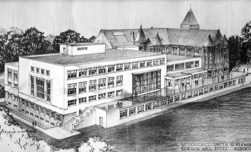 Sketch of Library (1952 extension) & Hall