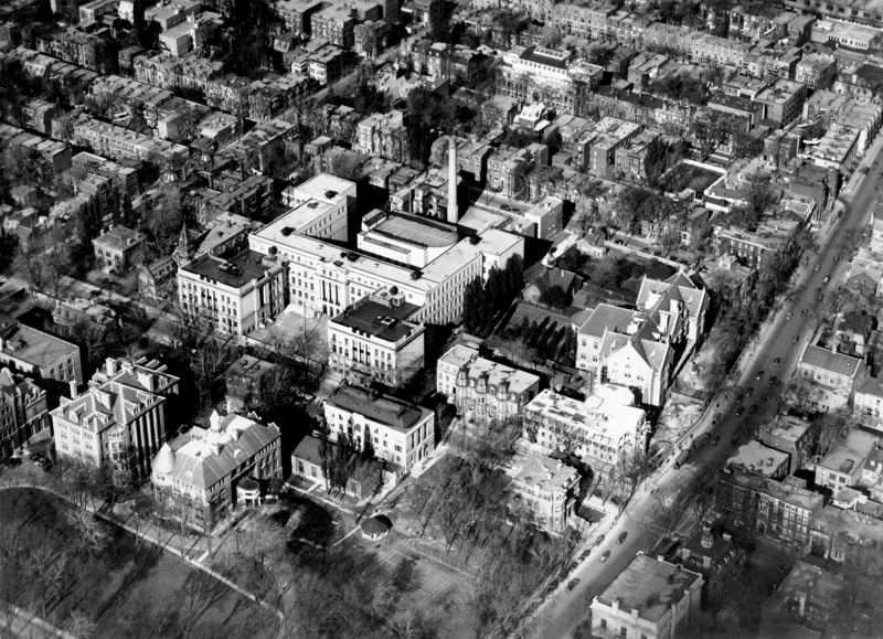 Aerial of east campus - RVC, Pulp and Paper Institute, and Workman House (1930)