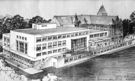 Sketch of Library (1952 extension) & Hall