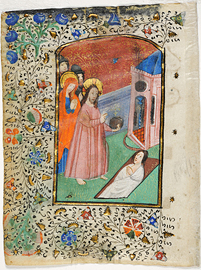 MS 189. La Résurrection de Lazare. Deux feuillets d’un livre d’Heures manuscrit. Flandres, vers 1450