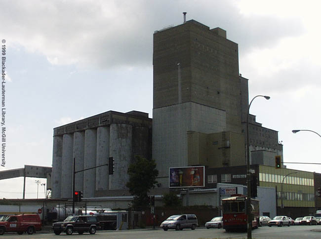 View, looking south-east, of elevator no. 3 storage annex; conveyor is visible in the lower left (1999)